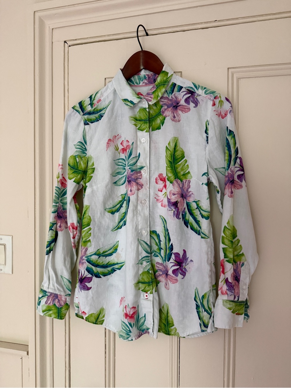 Tommy Bahama Women’s 100% Linen Floral Tropical Shirt. Sz Sm. SUMMER & BREEZY!